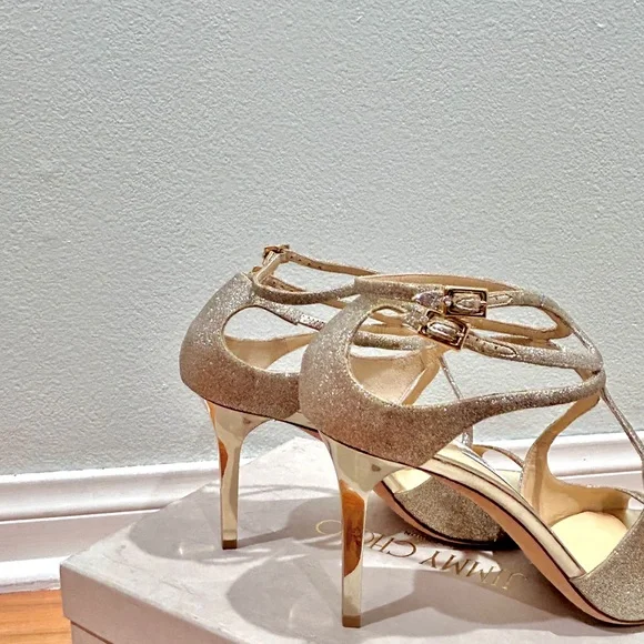 Jimmy Choo Sparkling Gold Heels Size 10.5 - Picture 6 of 7